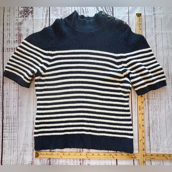 Anthropologie Maeve Divendra Navy & White Stripe Pullover Knit Sweater - Picture 2 of 11
